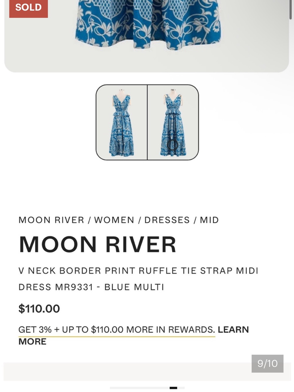 Moon River Blue and White Floral Midi Dress - Picture 7 of 7